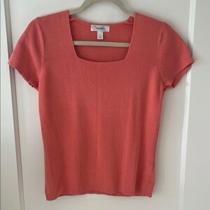 Dressbarn Coral Knit sweater Top Square Neck Womens S Minimalist cottage capsule